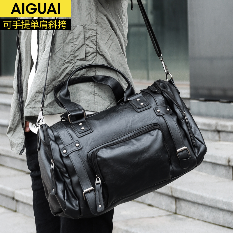 Single Shoulder Bag Men's Bag New Trends Business Casual Carrying Leather Satchel Big Capacity Street Personality Stylish Diagonal Satchel