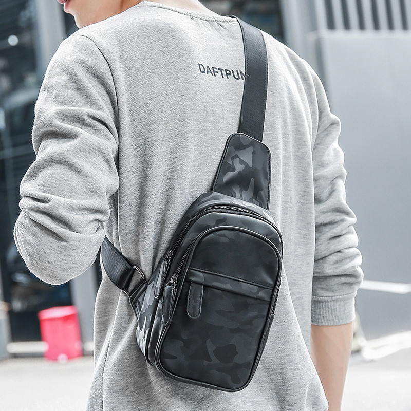 Chest Bag Male Tide Cards New Sports Casual Fashion PU Leather Small Slanted Satchel Bag Business Minimalist Youth Single Shoulder Bag