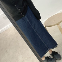 Xiaoxijia ~ chất lượng rất tốt váy denim xuân hè 2019 Một từ là váy thun dài Hàn Quốc mỏng - Váy chân váy dập ly