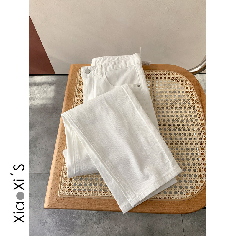Xiaoxijia) elastic 2022 new high waist thin straight female loose white small cigarette pipe jeans