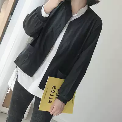 Solid color thin spring new chic Korea solid color casual zipper cardigan baseball short coat top women