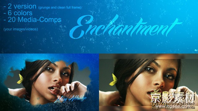 AE模板-蓝色魅力背景相片晕染效果展示片头Enchantment
