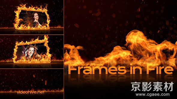 AE模板-火焰相框燃烧图片展示片头 Frames in Fire