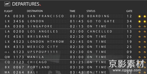 AE模板-机场航班公示牌滚动片头 Airport Departure Board