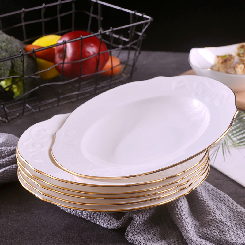 Jingdezhen anaglyph xiangyun manual gold 】 【 9 inches ipads porcelain soup plate household ceramics creative deep plate