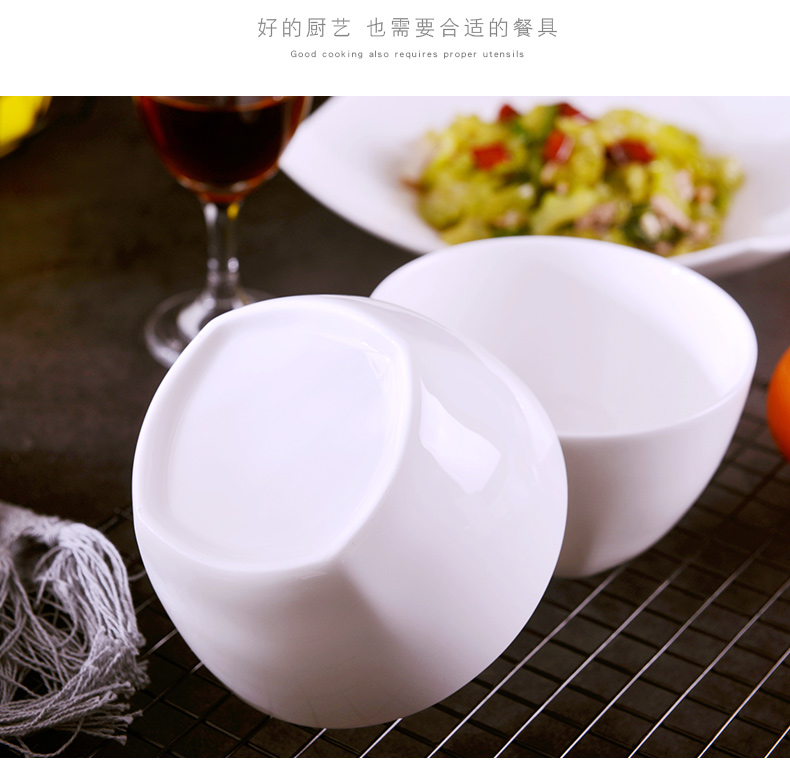 Jingdezhen pure white glaze color under Japanese contracted 5.5 inches square bowl suit household large ceramic rice bowl meal