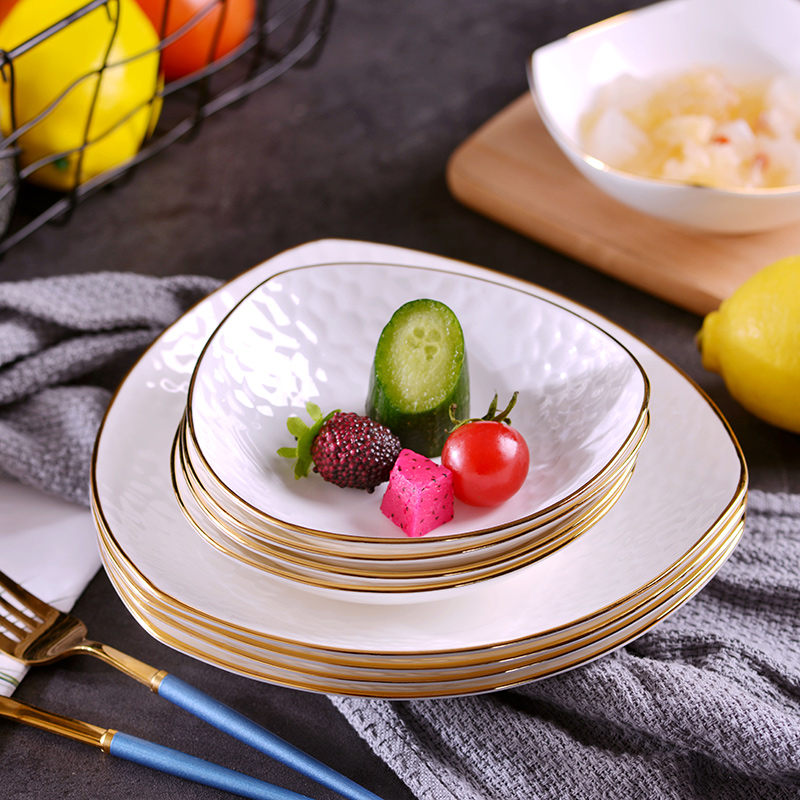 Jingdezhen ceramic checking gold 】 【 up phnom penh anaglyph triangle plate household creative European vegetable cold dishes