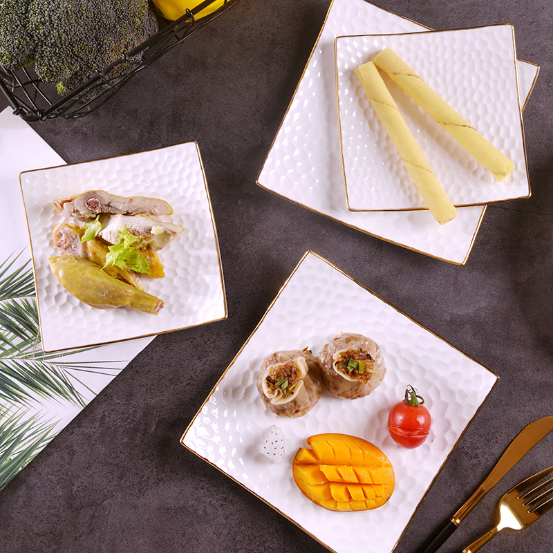 Ipads China up phnom penh manual gold 】 【 relief square pad household ceramics creative snacks dessert plate of fruit plate