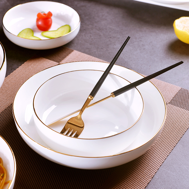 European - style checking gold 】 【 creative household up phnom penh dish ipads porcelain soup plate deep dish plate ceramic round plate