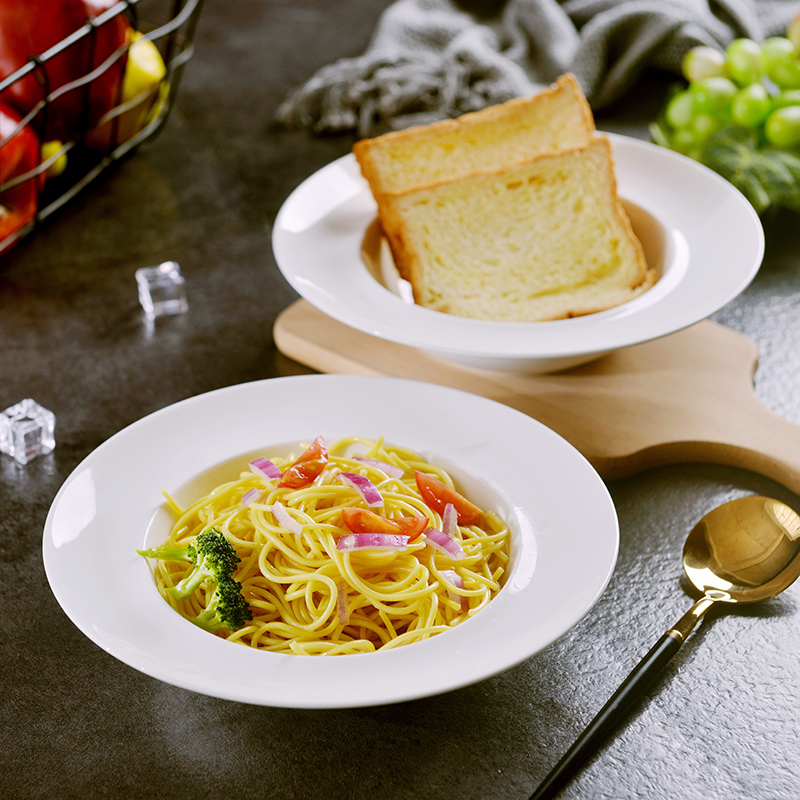 Pure white glaze color creative deep circular plate under hotel ceramic pasta dish home 8 inches European food dish