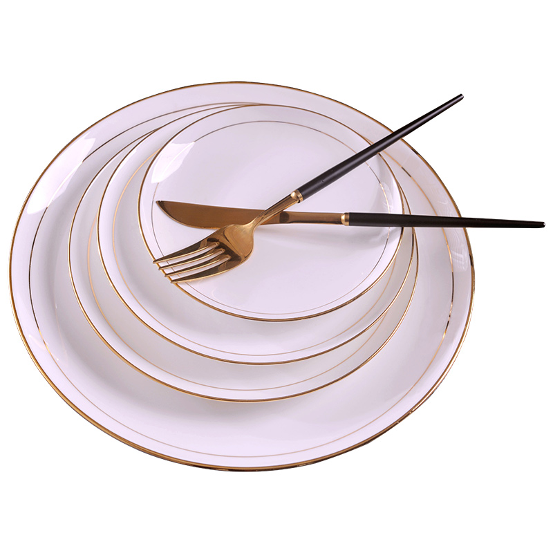 Jingdezhen home up phnom penh manual gold 】 【 new big flat European - style ipads China western dessert plate