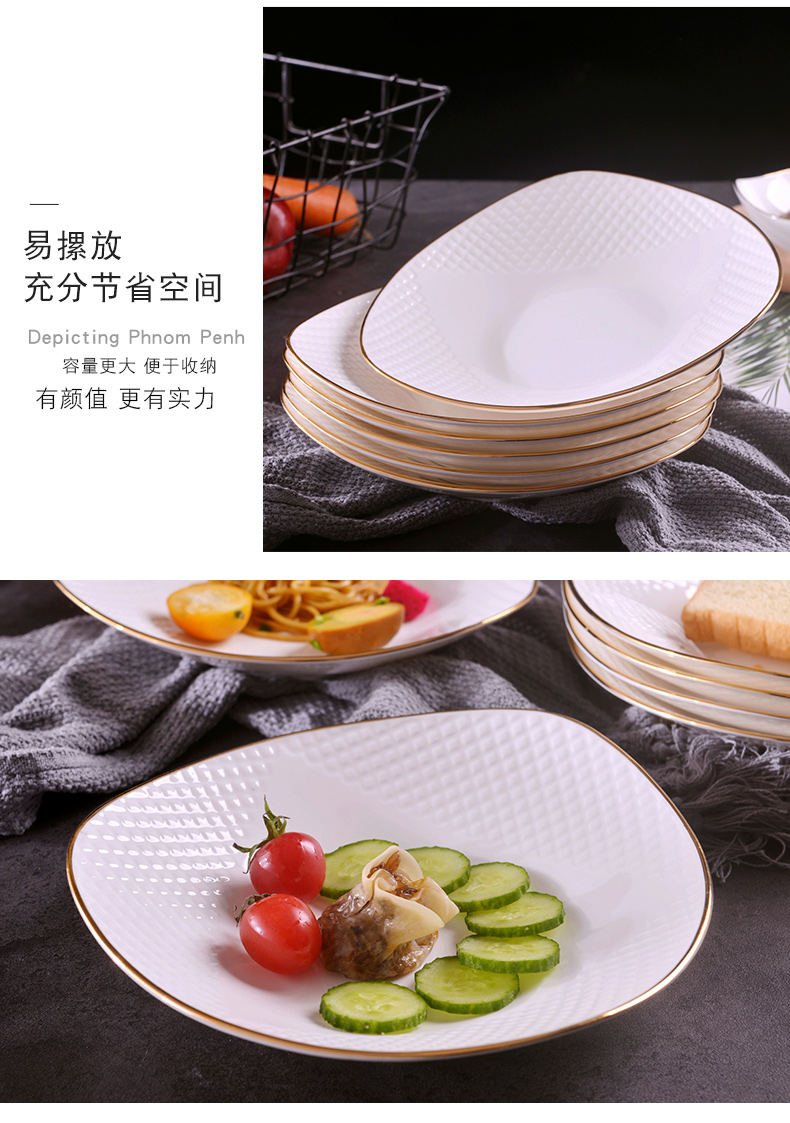 Jingdezhen ceramic checking gold 】 【 food dish suit household creative European - style triangle ceramic deep dish soup plate