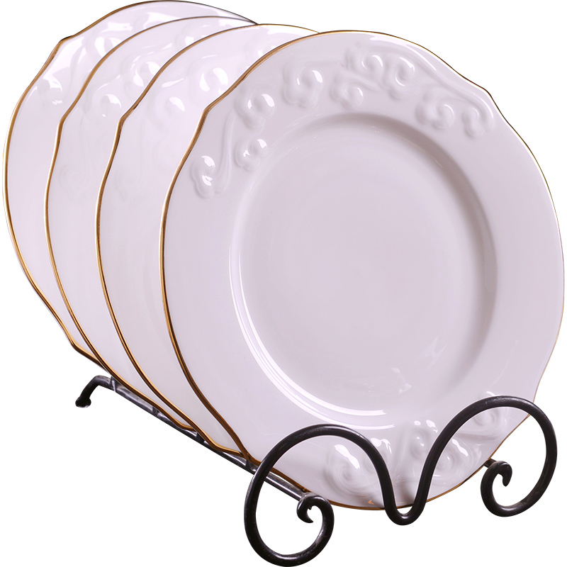 Jingdezhen manual gold 】 【 8 inches anaglyph xiangyun household creative western food plate dessert plate ipads China plates