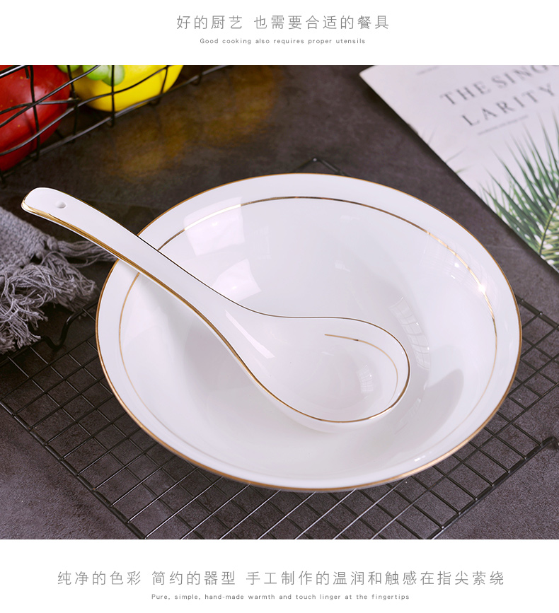 Jingdezhen European - style up phnom penh ipads China big bowl of household large ceramic bowl of a single circular soup basin can match the big spoon