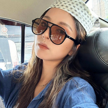 2025 New Double-Bridge Sunglasses for Women, Aviator Style, Classic Versatile High-End Sunglasses, Make Big Faces Look Slimmer