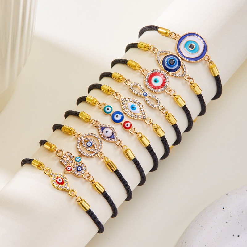 Hamsa Hand of Fatima Evil Eye Bracelet Turkish Blue Eye Adjustable Bracelet