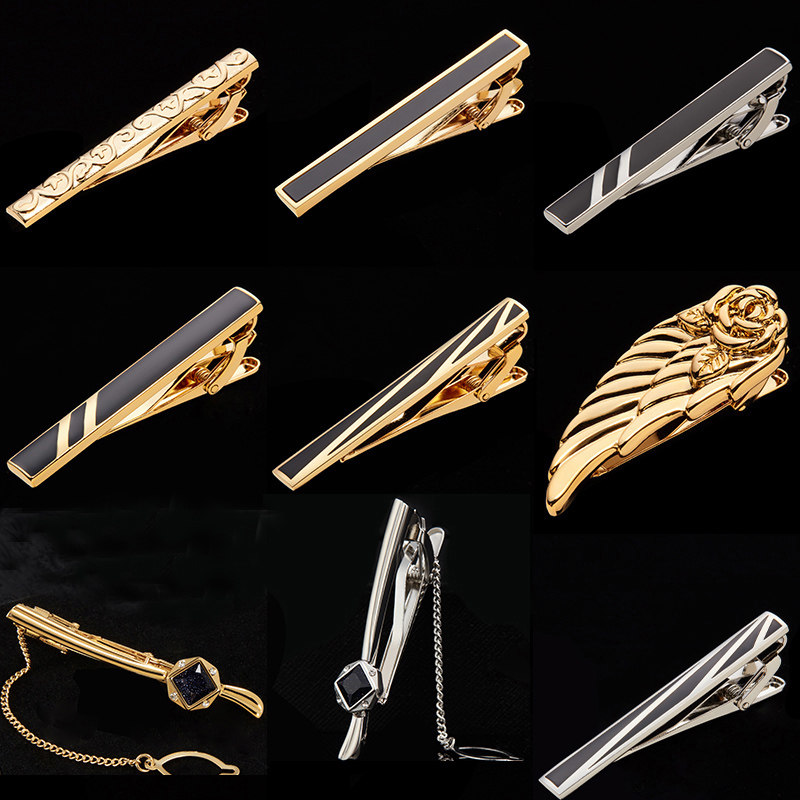 ハンターファッション メンズ フォーマル ビジネス タイクリップ、黒地にシルバーストライプ、タイクリップ、タイピン、ブローチ