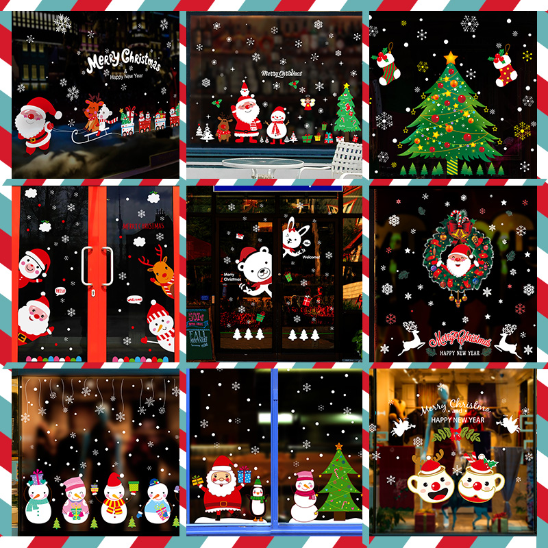 christmas decorations scene layout window glass door sticker shop stickers santa tree snowflake dress up - Window And Door Christmas Decorations christmas decorations scene layout window glass door sticker shop stickers santa tree snowflake dress up - Window And Door Christmas Decorations
