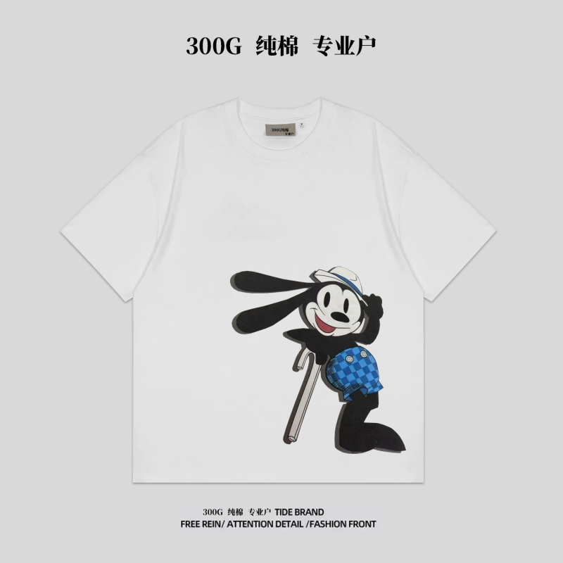 300g Pure Cotton Heavyweight Mickey Mouse Print Short-Sleeve T-Shirt, Same Style as Internet Celebrities, Summer Luxury Hot Item for Middle School Students