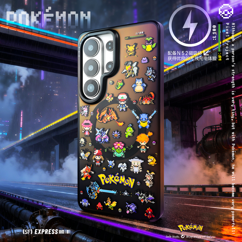 [Translucent Black Laser] Seele Pokémon Magnetic Phone Case for Samsung Galaxy S26 Ultra Gold Light S25 Ultra Double-Layer Printed Imd Matte Anime 2D Protective Case
