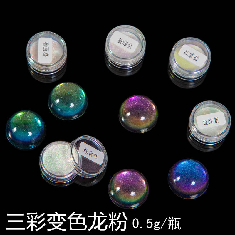 Three-Color Chameleon Powder DIY Crystal Glue Three-Color Iridescent Neon Powder Handmade Nail Art Glitter Magic Mirror Powder 200 Mesh