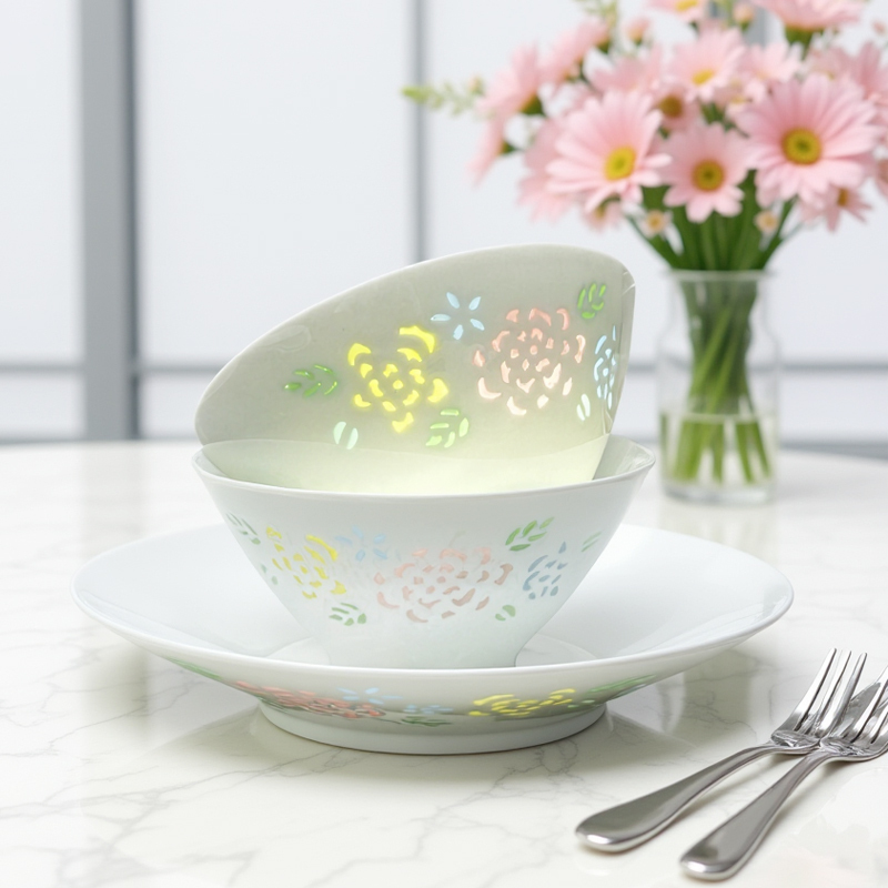 Jingdezhen Ice Color Linglong Porcelain High-White Clay Bowl and Plate Set, High-End Bowl and Plate Set, High-White Porcelain Club High-End Chinese Tableware