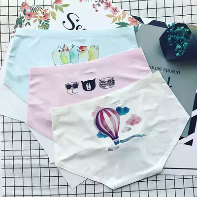 Qingxingfeng port flavor illustration printed Ice Silk seamless underwear women one piece middle waist student girl cotton crotch underwear