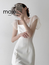 High-end customized off-white short-sleeved dress summer new high-end temperament niche square collar first love long dress