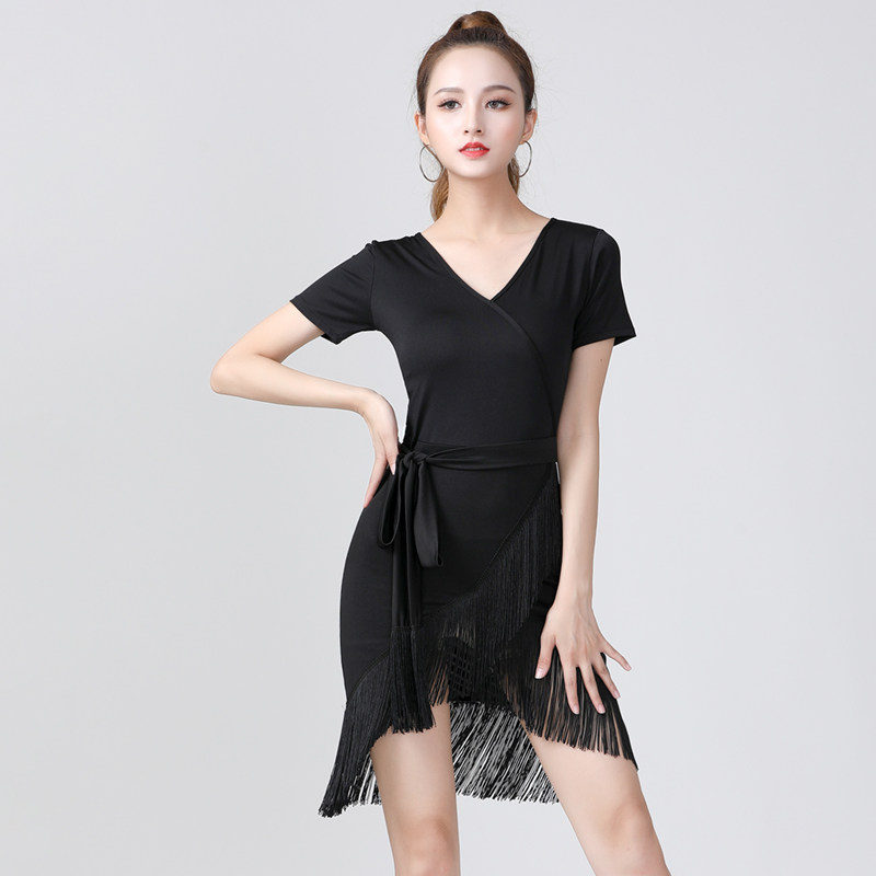 Summer Latin dance tassel dress suit loose casual practice clothes female into professional chacha social dance short sleeves