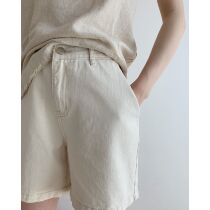 ICTS amusement floating world casual bf wind return pants original meaning rice white primary color cotton seed shell denim shorts