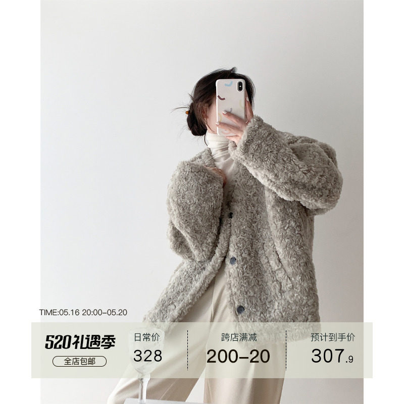 ICTS is a husky blown by wind, green tone lamb lamb shape warm wind - resistant coat