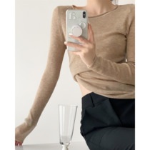  ICTS simple and practical enough light mocha crimped small round neck lazy adjustment wool basic sweater