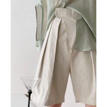  ICTS all have a crisp sense of casual wind cotton and linen material velcro oblique placket wide-leg shorts