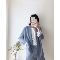 ICTS light apricot fog blue color satin green fruit collar autumn suit waist small design suit two-piece set