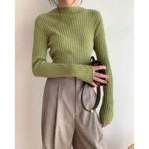 ICTS basic Bi spare fashionable avocado green milk coffee two-color pit strip bottoming sweater