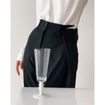  ICTS meets the visual sense of line unconventional asymmetrical folding waist design black suit pants fashion pants