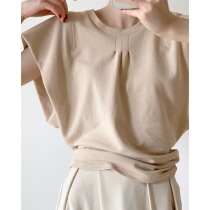 ICTS unconventional non-base oat oat color wide sleeve wide shoulder collection waist styled with slim design sensation short sleeve Tee