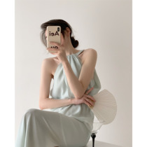  ICTS I use the four seasons to wait for you Mint green pleated texture gentle atmosphere Hanging halter neck strapless dress