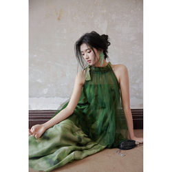 ICTS jacquard mesh halterneck fake two-piece dressing gown high-end dressing gown skirt sleeveless
