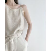 ICTS linen physique vintage beauty Ready-to-wear washed V-neck beard edge primary color camisole