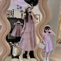 Street parent-child clothing 2024 summer new mother-daughter clothing fungus vest dress slim girl princess dress trend