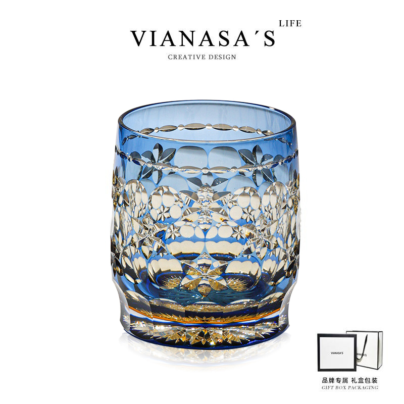 Vianasa's Hand-Carved Glass Cup, European-Style Crystal Glass, Edo Yumeda切子 Whiskey and Liquor Glass