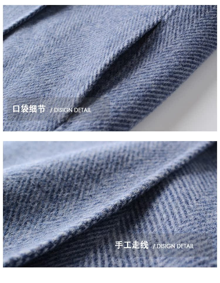 Mẫu áo khoác xương cá màu xanh khói đôi nữ cashmere 2018 phiên bản Hàn Quốc mới của áo len hai mặt len áo khoác dạ nữ