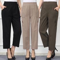 Summer Pure Cotton Casual 7 9 90% Pants Mid Aged Women Pants Tightness High Waist Mom Clothing Casual Loose big size pants