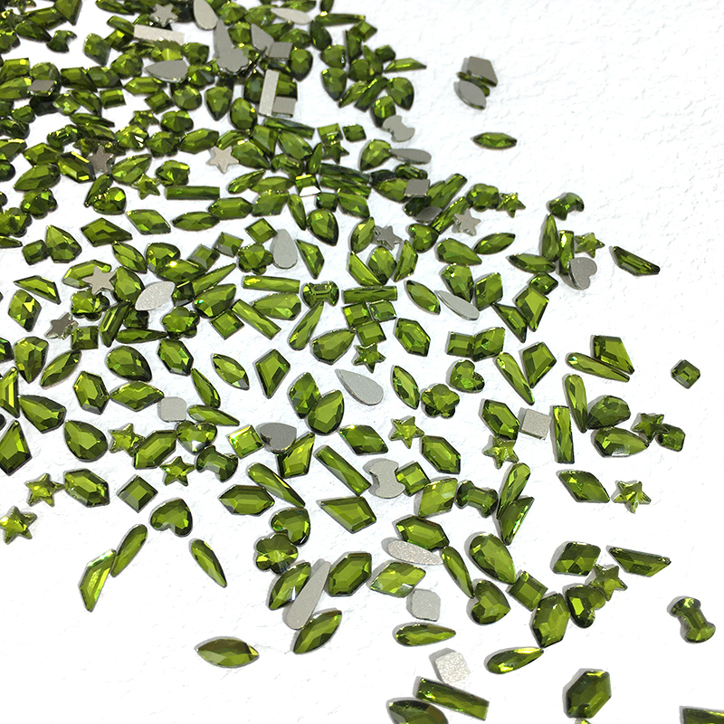 Trendy Hot Item  30-Piece Flat-Bottomed Irregular-Shaped Rhinestones for Nail Art, Military Green and Olive Green Fingertip Decorations Mixed Pack