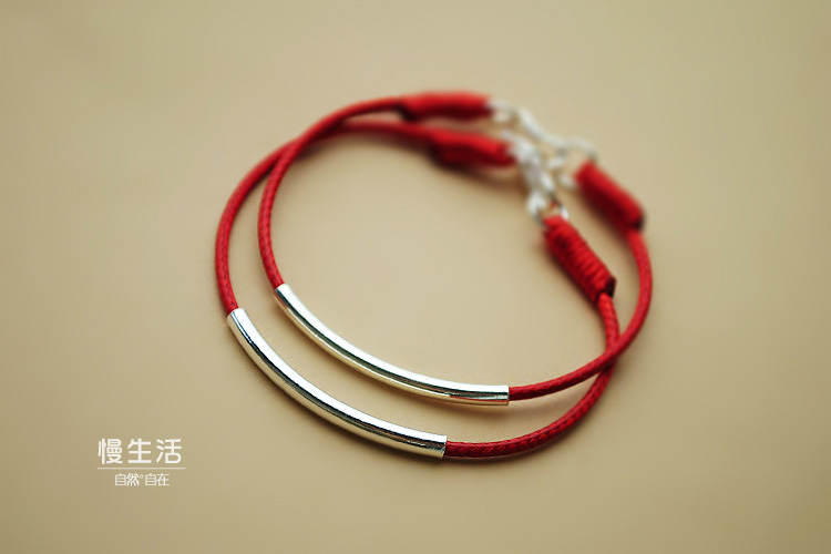 Cuộc sống chậm sterling bạc vòng đeo tay nữ retro bện vòng chân bạn gái sinh viên năm nay dây đỏ đôi mỏng tay dây thừng sáp vòng tay ngọc trai