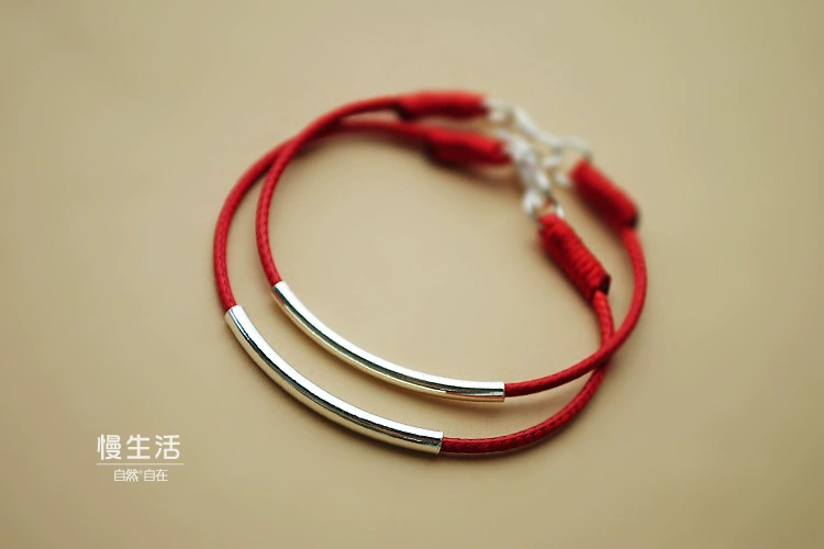 Cuộc sống chậm sterling bạc vòng đeo tay nữ retro bện vòng chân bạn gái sinh viên năm nay dây đỏ đôi mỏng tay dây thừng sáp