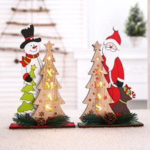 Christmas Wooden luminous ornaments Window decorations Old man Snowman lighting front desk desktop setting scene arrangement