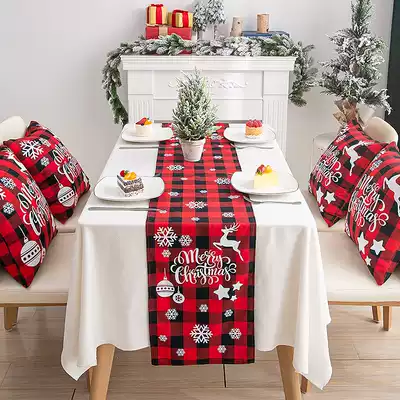 Christmas decorations tablecloth creative red black plaid tablecloth table flag hotel Western restaurant elk snowman