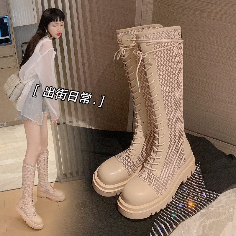 Summer long boots Women's slim Breathable 2022 New Thick Bottom Strap Riding Boots High Cylinder Martin Boots Hollowed-out Mesh Boots